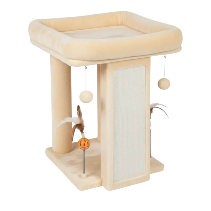 Interactive Cat Tree Tower – Raised Platform, Scratch Board, and Hanging Toys