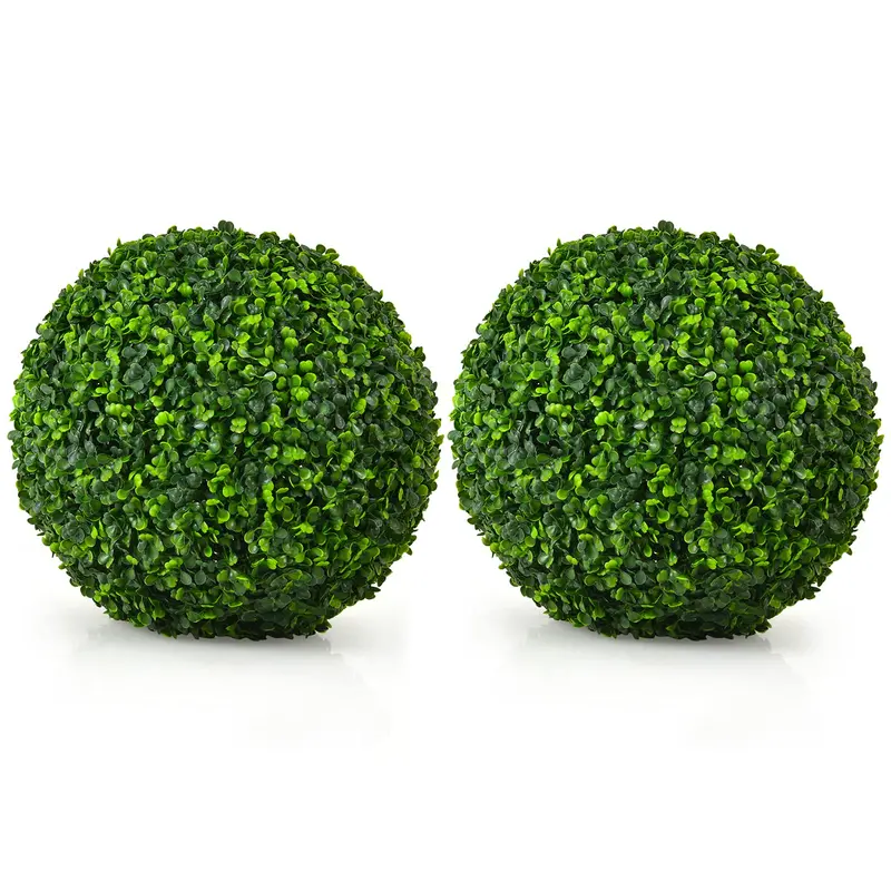 Two 15.7-Inch Artificial Boxwood Topiary Balls – Lifelike Decorative Sphere Plants