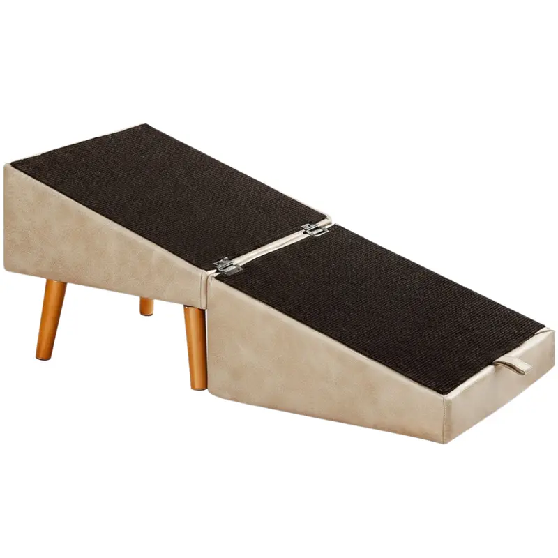 Dual-Function Foldable Wooden Pet Ramp for Couches and Beds – Beige