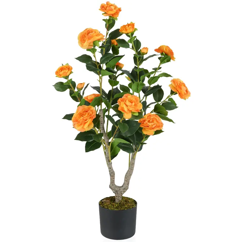 36-Inch Faux Camellia Tree — Blooming Artificial Plant in Nursery-Style Pot
