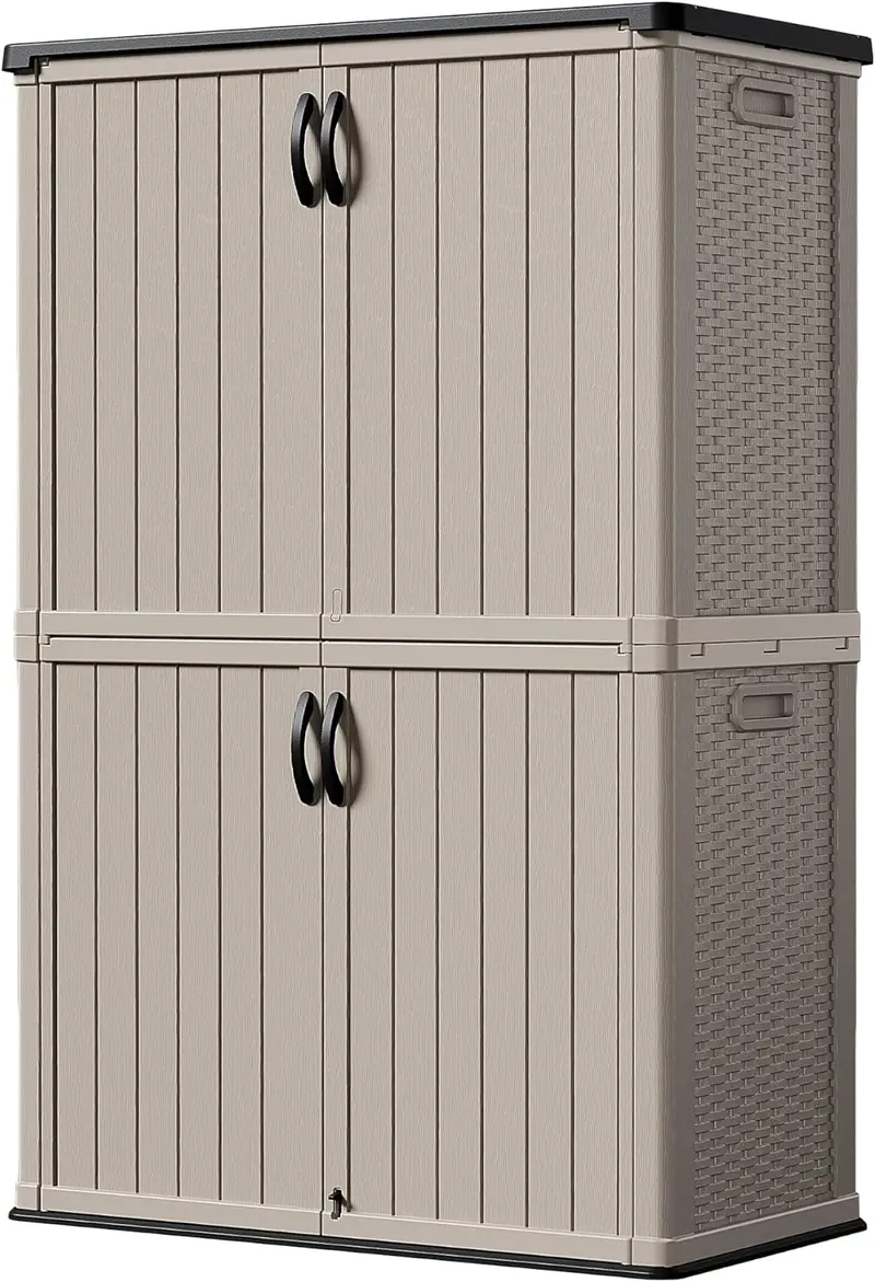 26-Cubic-Foot Lockable Outdoor Storage Cabinet – Weatherproof Patio Tool Shed