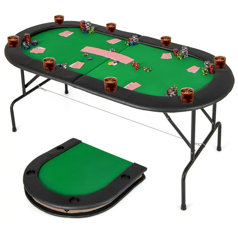 Foldable Texas Hold’em Poker Table – Compact 8-Player Home Game Table with Built-in Cup Holders