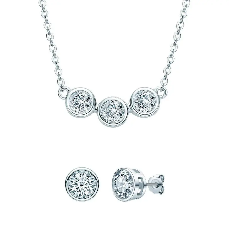 Bezel-Set Jewelry Ensemble – Contemporary Trio Featuring Secure Stone Settings and Sleek Metallic Accents