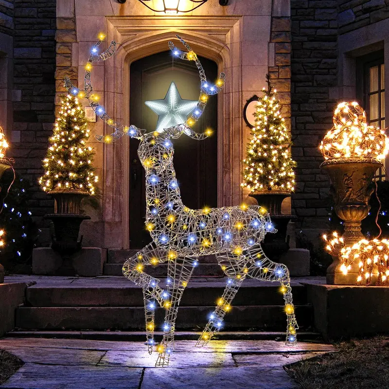 4.6-Foot 3D Buck Reindeer Decoration — Realistic Outdoor Xmas Figure with 300 Bright LEDs