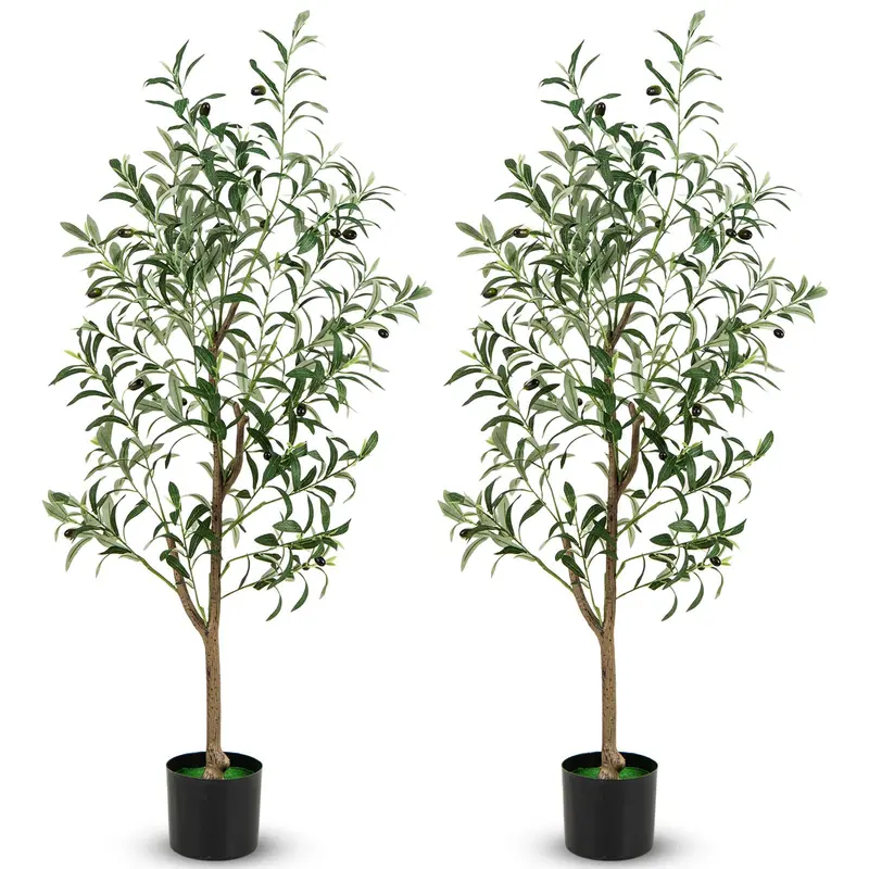 4.5-Foot Artificial Olive Tree Duo — Realistic Silk Foliage & Detailed Fruit Accents