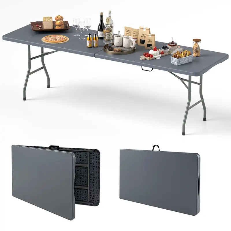 8-Foot HDPE Folding Table – Heavy-Duty 350-LB Capacity Outdoor Table with Carry Handle