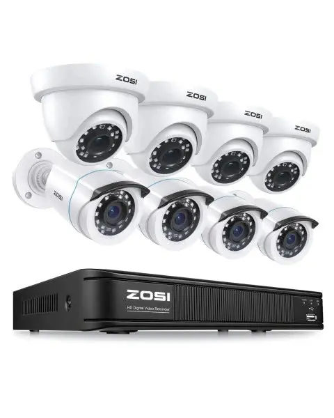 ZOSI 8-Channel 720p DVR Security System with Eight 1280TVL Weatherproof CCTV Cameras
