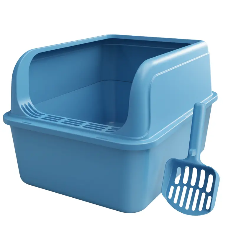 High-Sided Litter Box with Stainless Steel Pan and Ergonomic Scoop Included
