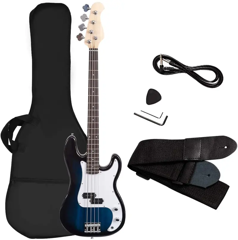 Full-Size Electric Bass Guitar – 4-String with Amp, Strap, Bag, and Cable