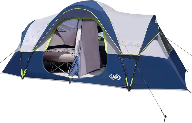 10-Person Family Camping Tent – Easy-Setup, Double-Layer Weatherproof Shelter with 2 Rooms & 5 Mesh Windows (18′ x 9′ x 6.5′)