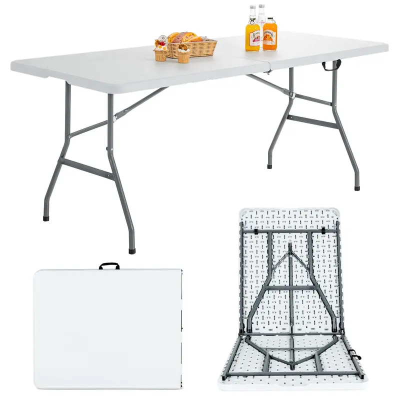 6-Foot Foldable Card Table – Durable HDPE Plastic Picnic Table with Carry Handle and Quick-Set Frame
