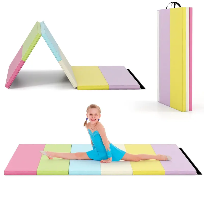 Three-Panel Folding Tumbling Mat – 6′ x 4′ Gymnastics Training Pad with Carrying Handles