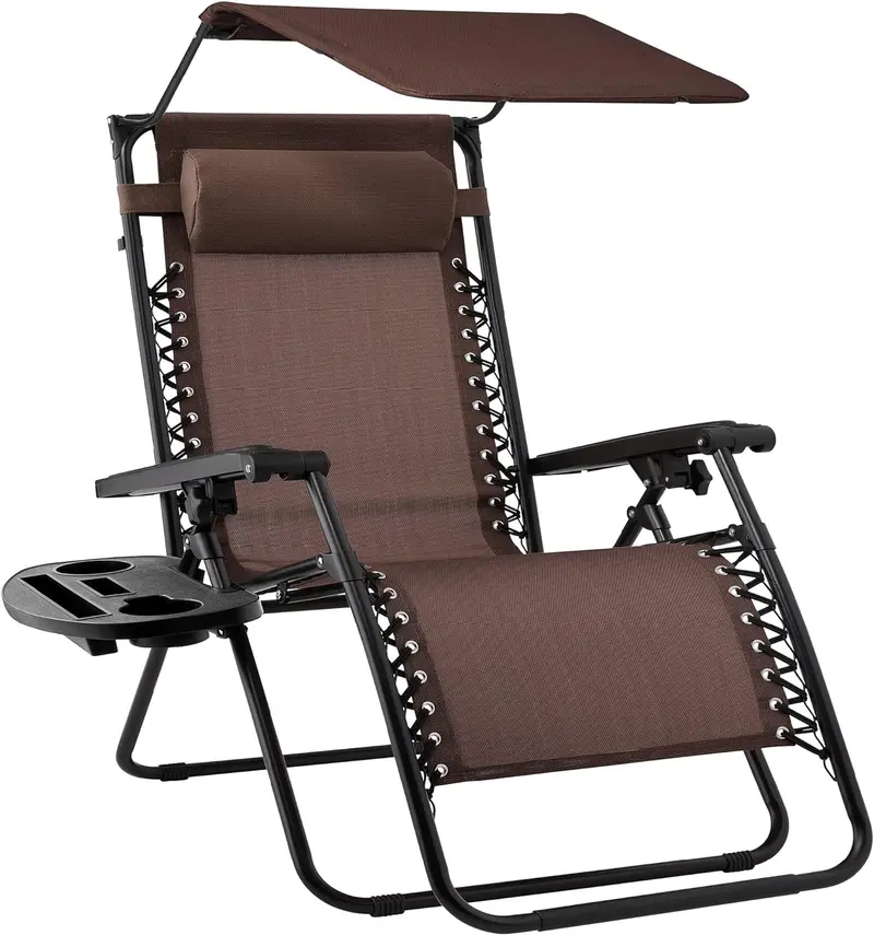 Zero Gravity Folding Recliner – Outdoor Patio Lounge Chair with Adjustable Canopy, Headrest, Side Tray & Textilene Mesh Seat