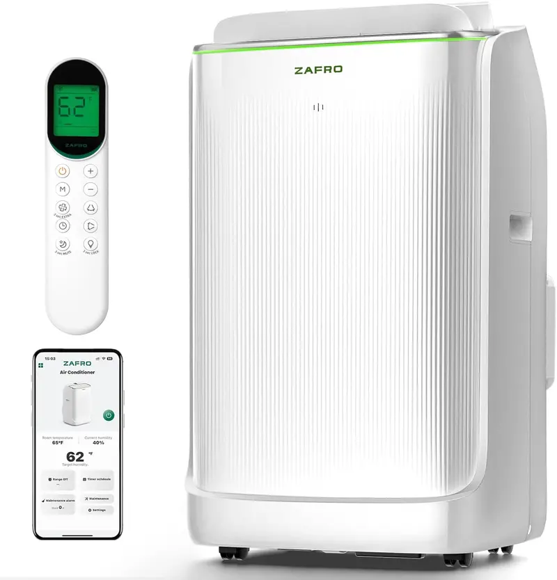 ZAFRO 8,000 BTU Portable Air Conditioner – 4-Mode Fast-Cooling Unit with Remote, 24-Hour Timer, Energy Efficient, Ideal for Bedrooms & Dorms
