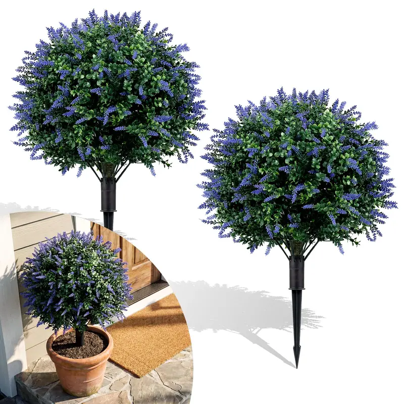 Two-Piece Faux Lavender Boxwood Topiary Balls – 27.5-Inch Lifelike Decorative Plants