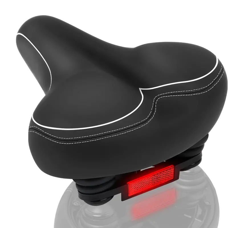Wide Water-Resistant Bicycle Saddle with Reflective Safety Strip