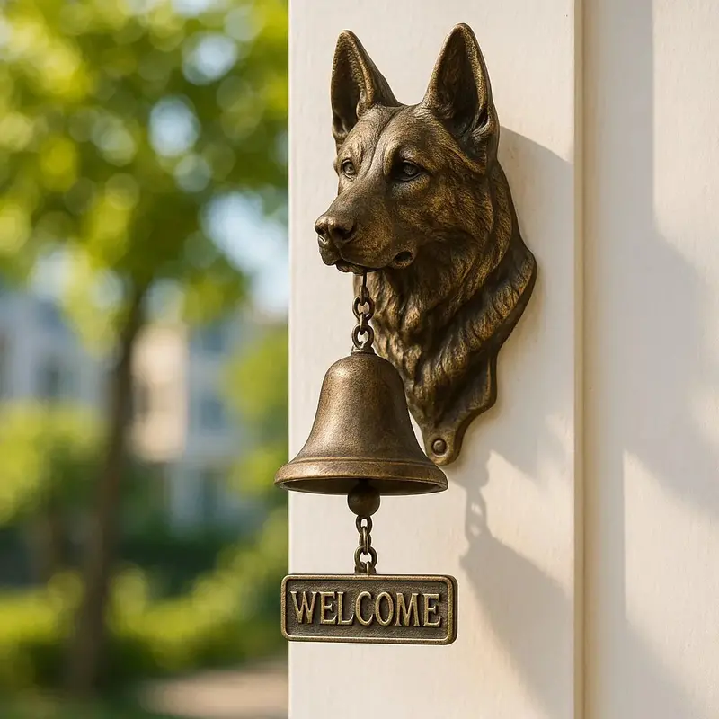 Elegant German Shepherd Wall Bell – Bronze-Finished Welcome Chime for Entryways