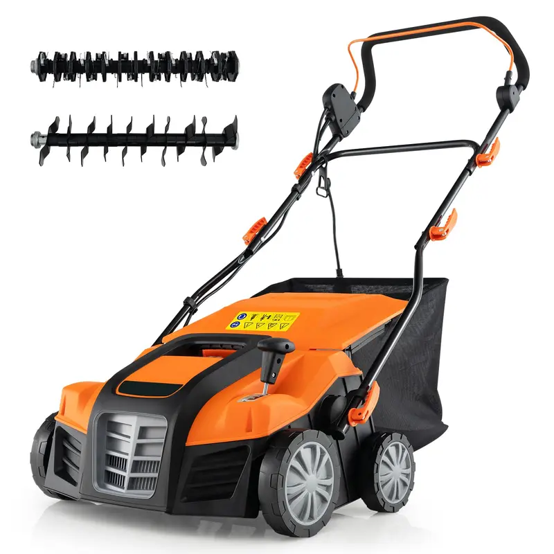 Dual-Function Electric Lawn Dethatcher & Scarifier – 16″ Corded Unit with 14.5-Gal Catch Bag