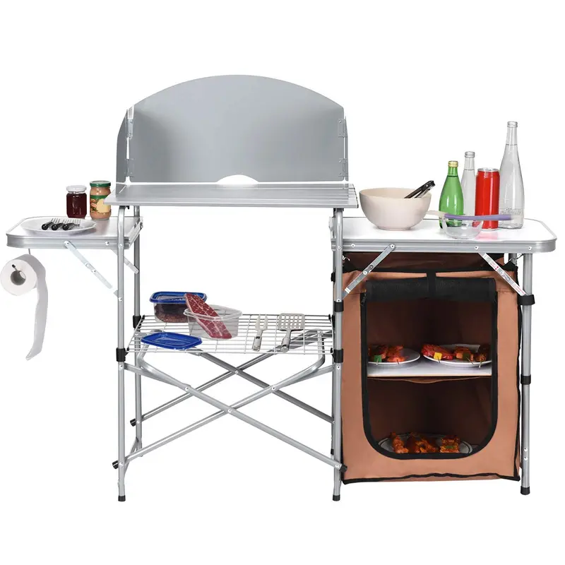 Aluminum Folding Grill Table with Storage Compartment – 26-Inch Outdoor Kitchen Station
