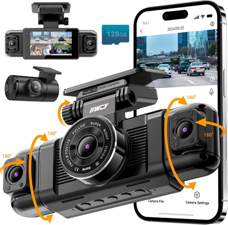 4-Channel 360° Dash Cam System – Front/Rear/Left/Right Coverage, 1080P Video, 8 IR Lights, 5G Wi-Fi & Free 128GB SD Card