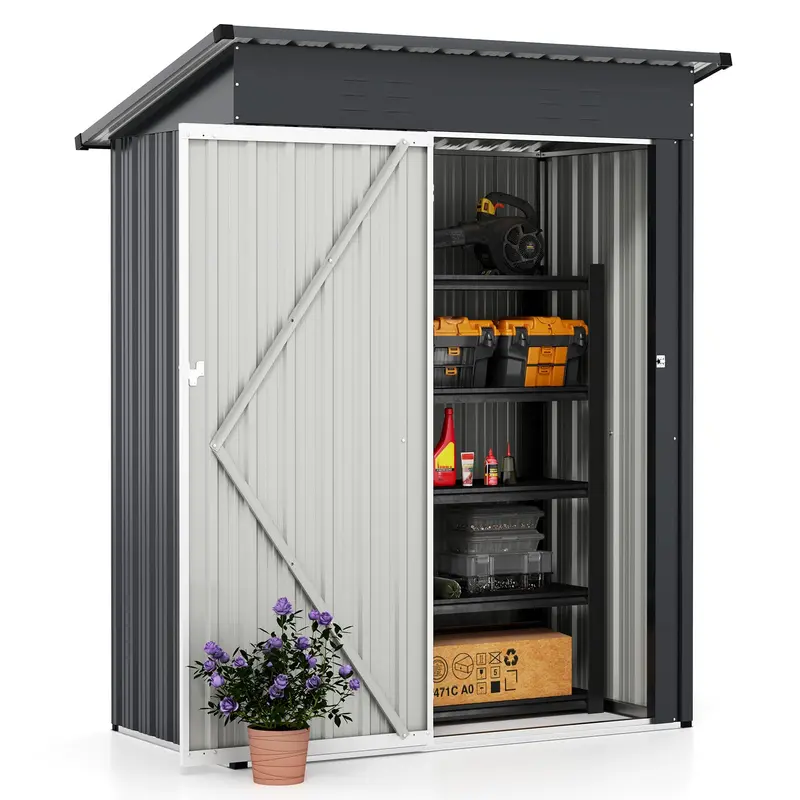 5′ x 3′ Compact Metal Storage Shed — Sloped-Roof Tool House with Ventilation & Lockable Door