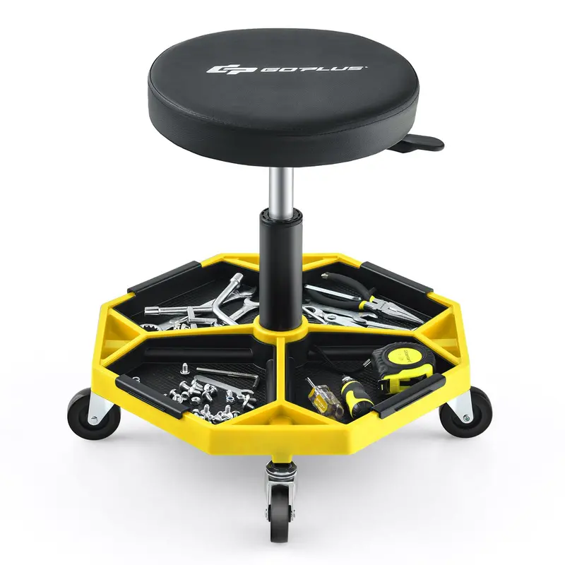 Rolling Mechanic Stool with Height-Adjustable Seat (16″–22″) and Detachable Magnetic Tool Tray
