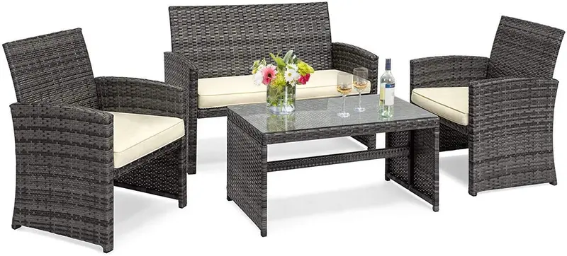 Gray-Mix 4-Piece Wicker Patio Set – Garden, Lawn, Pool, and Backyard Furniture