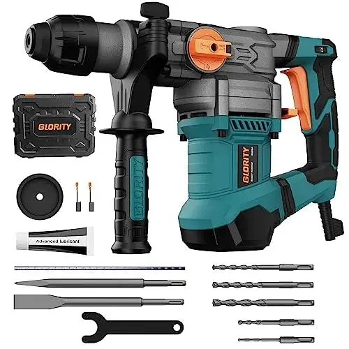 GLORITY Heavy-Duty Rotary Hammer Drill – Aluminum Housing with 5-Piece Bit Set