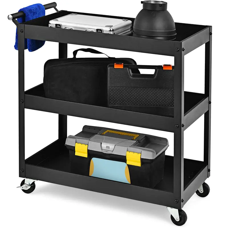 Heavy-Duty 3-Tier Utility Cart with Locking Casters for Commercial Use