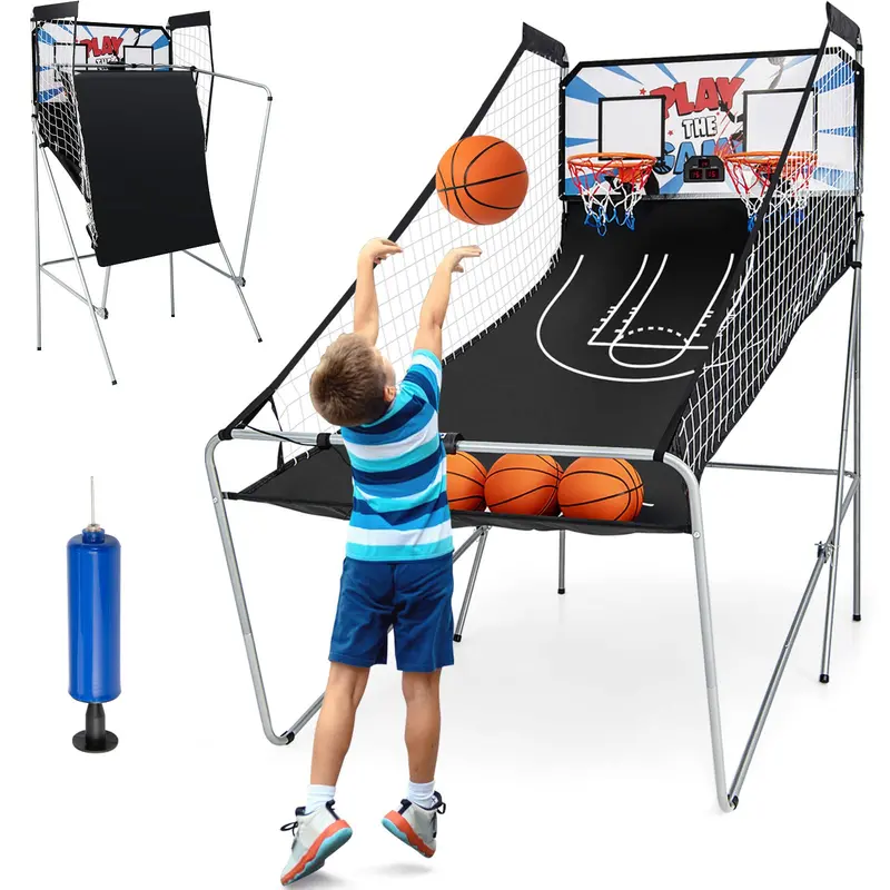 Dual-Shot Foldable Basketball Arcade Game – Indoor/Outdoor Electronic Hoop Machine with Dual Play Mode