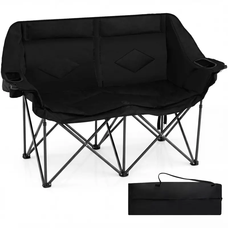 Dual-Seater Camping Chair with Cup Holders, Glass Racks & Mesh Storage