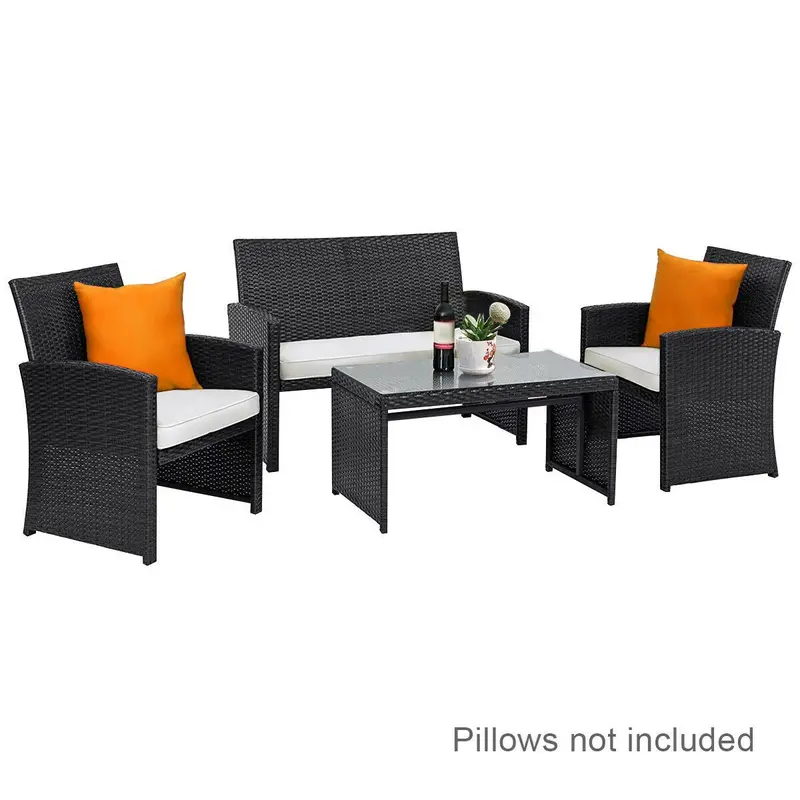 4-Piece Rattan Patio Conversation Set – Modern Outdoor Sofa Collection