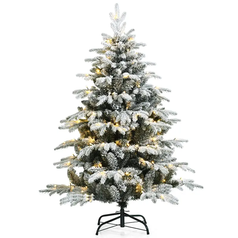 4.5-Foot, 6-Foot, or 7-Foot Snow-Flocked Pre-Lit Christmas Tree with Warm LED Lights