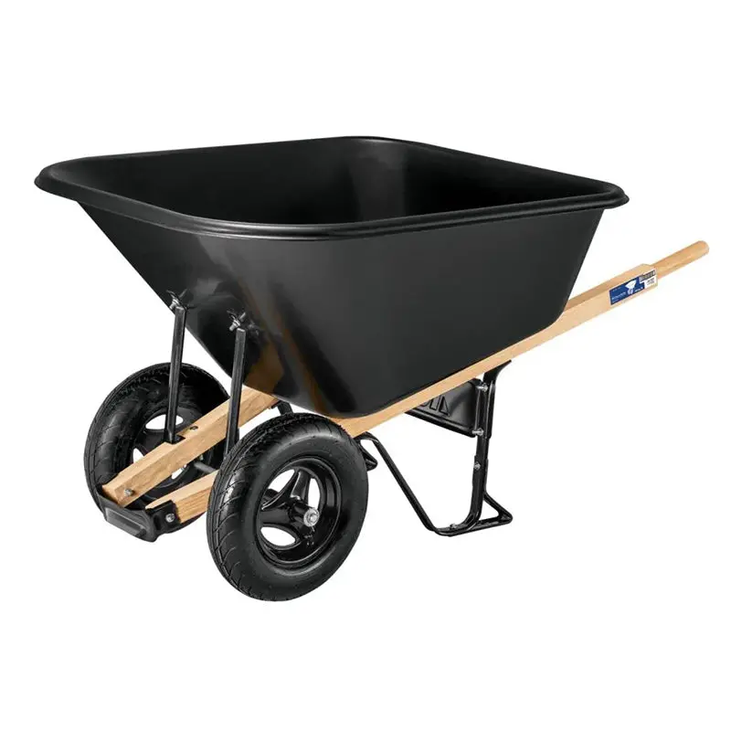 10-Cubic-Foot Poly Wheelbarrow with Dual 16-Inch Pneumatic Tires and Durable Hardwood Handles