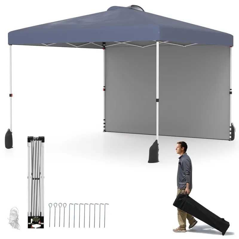 10 x 10 Foot Portable Canopy Tent – Includes One Sidewall & Wheeled Storage Bag