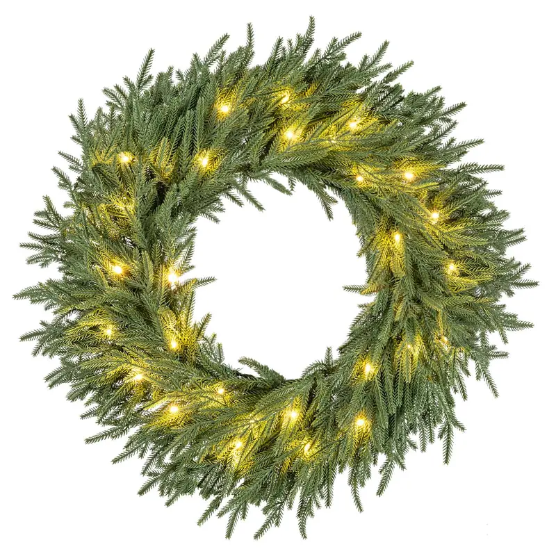 24-Inch Pre-Lit Christmas Wreath – Wall or Window Decor with 108 Branch Tips & 35 Warm White LEDs
