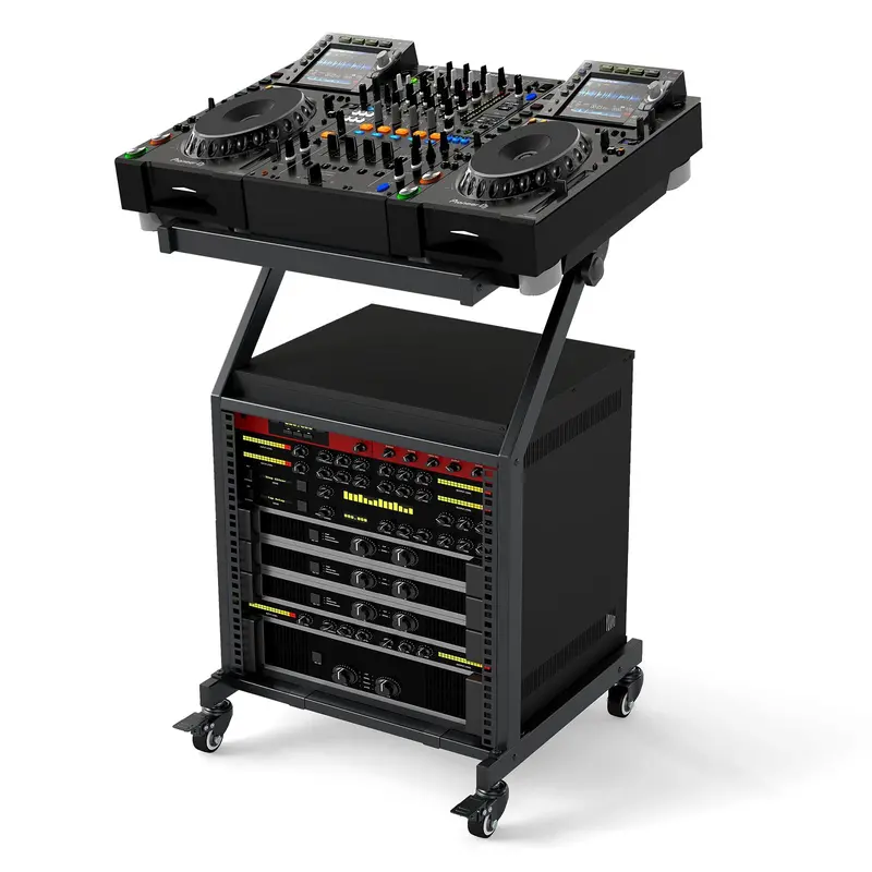 9U DJ Mixer Stand with Brake-Locked Wheels and Studio-Grade Equipment Support