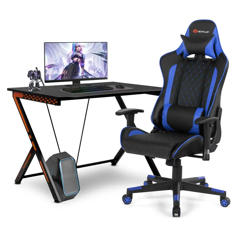 Racing-Style Gaming Desk and Ergonomic Chair Set with Lumbar Massage & Adjustable Headrest