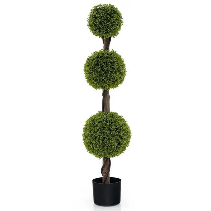 4-Foot Boxwood Topiary Ball Tree – Stable Potted Faux Cypress with Balanced Base