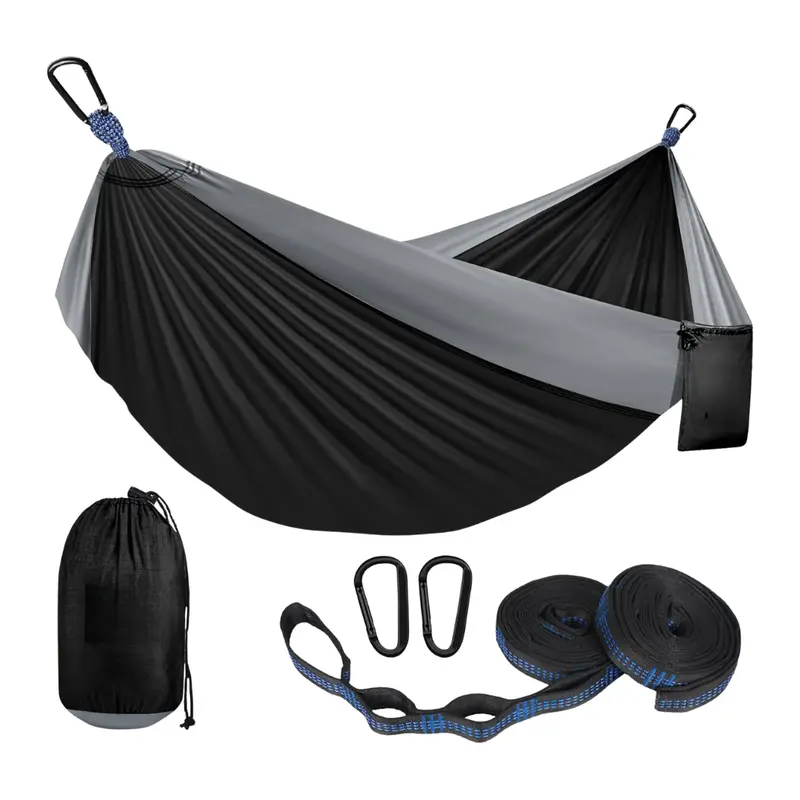 Compact Camping Hammock in Durable Nylon with Integrated Straps & Dual Carabiners
