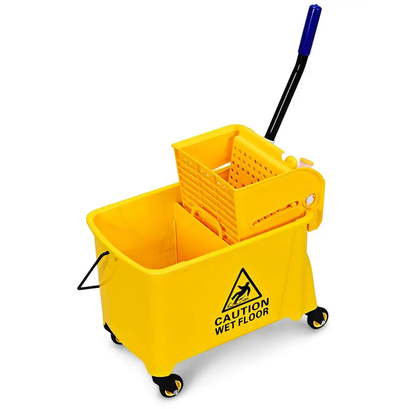 Commercial-Grade Mop Bucket with Wringer – Portable 21-Quart Yellow Cleaning Station