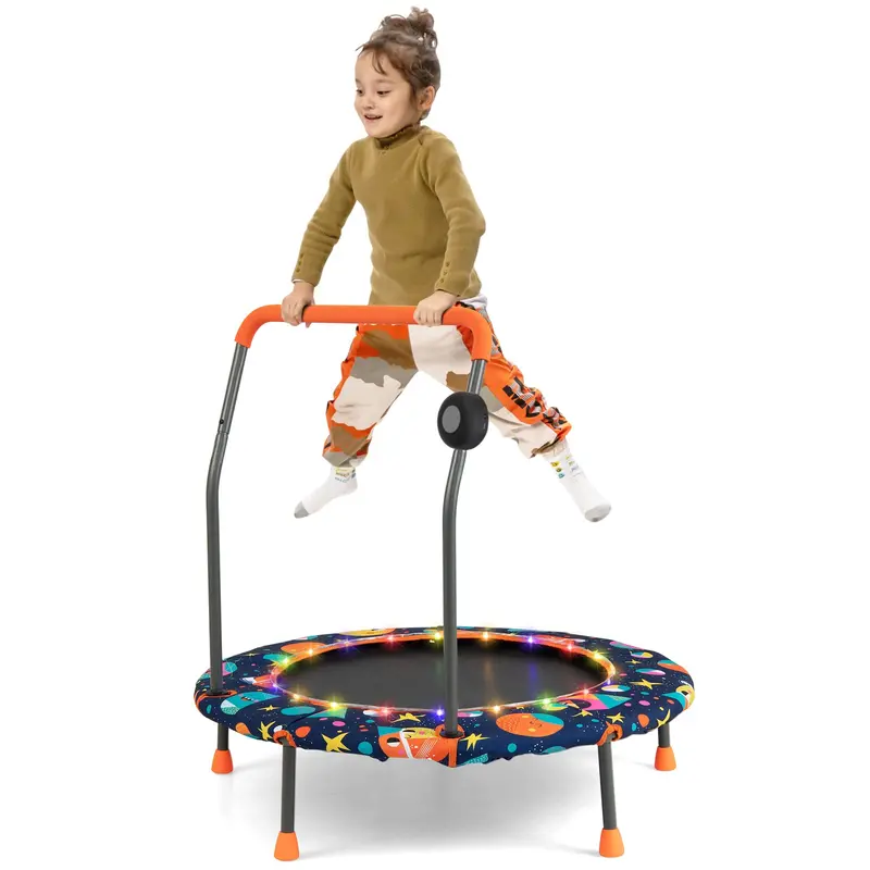 36-Inch LED-Trimmable Kids Trampoline with Bluetooth Speaker & Safety Net