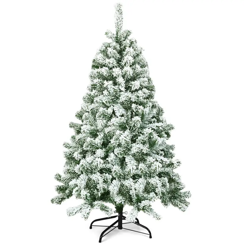 4.5-Foot Pre-Lit Flocked Christmas Tree – Hinged Artificial Pine with Realistic PVC Needles & Collapsible Metal Stand