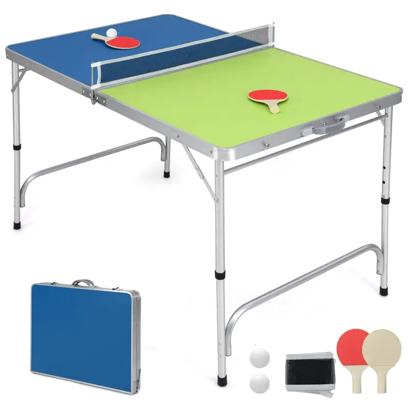 Fully Assembled Foldable Ping Pong Table – Includes Net & Dual-Color Paddles (47″ Blue/Green)