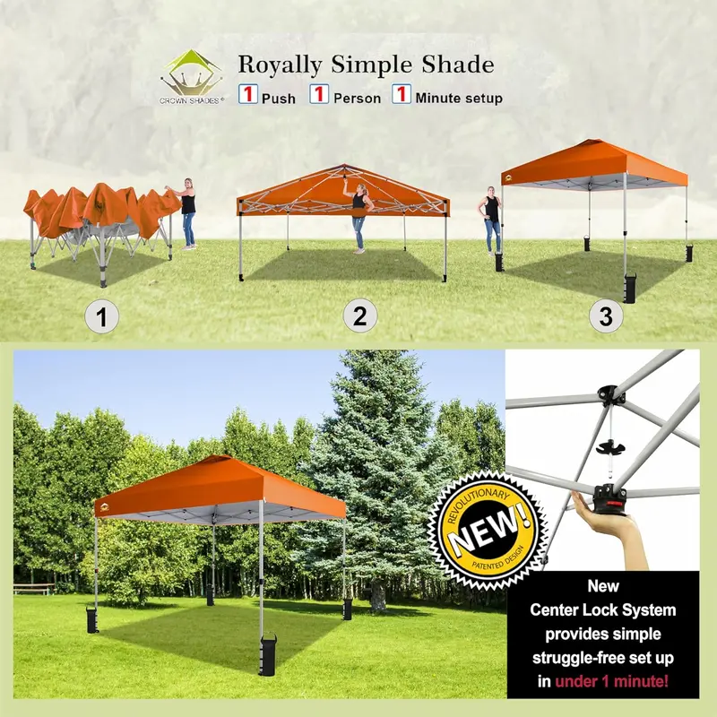 10×10 One-Touch Pop-Up Awning – Silver-Coated Sunshade with Adjustable Height & Sand Anchors