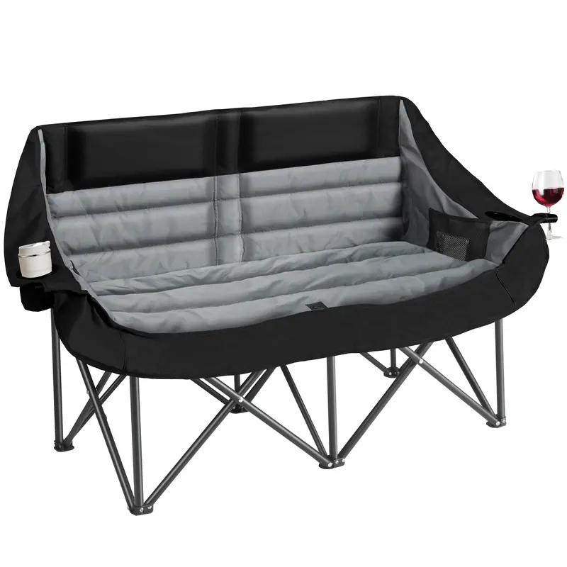 Padded Oversized Double Camping Chair – Folding Loveseat for Two Adults with Cup Holders & 660-Lb Support