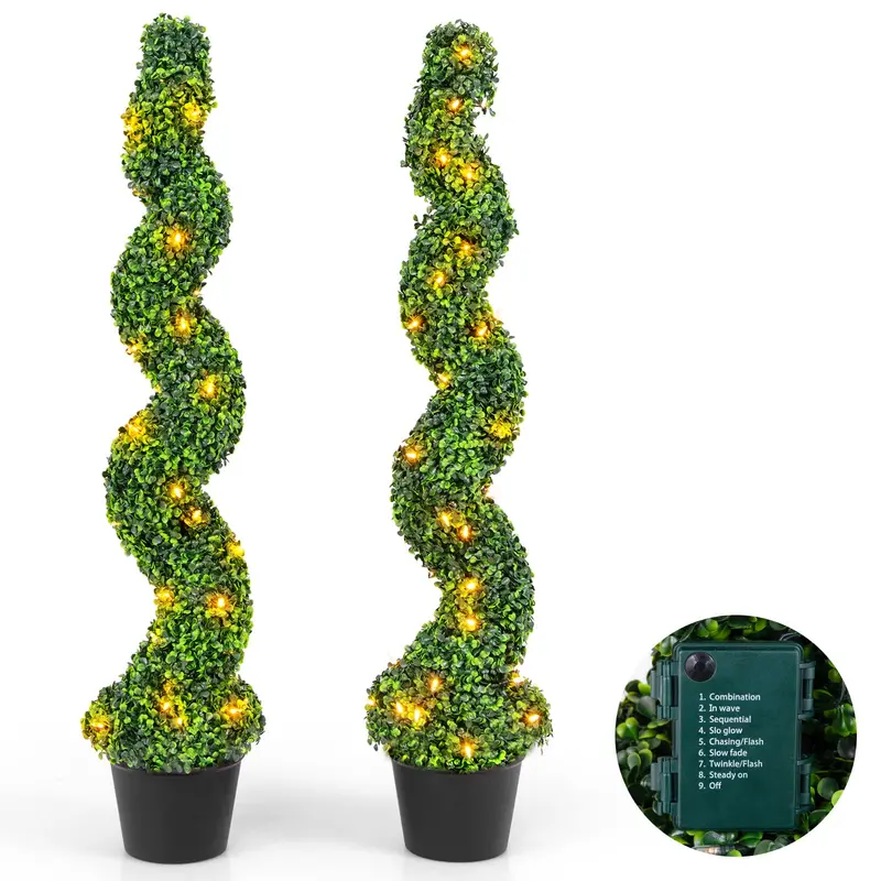 4-Foot Pre-Lit Spiral Boxwood Topiary – 100-Warm-White LED Outdoor/Indoor Decor Tree