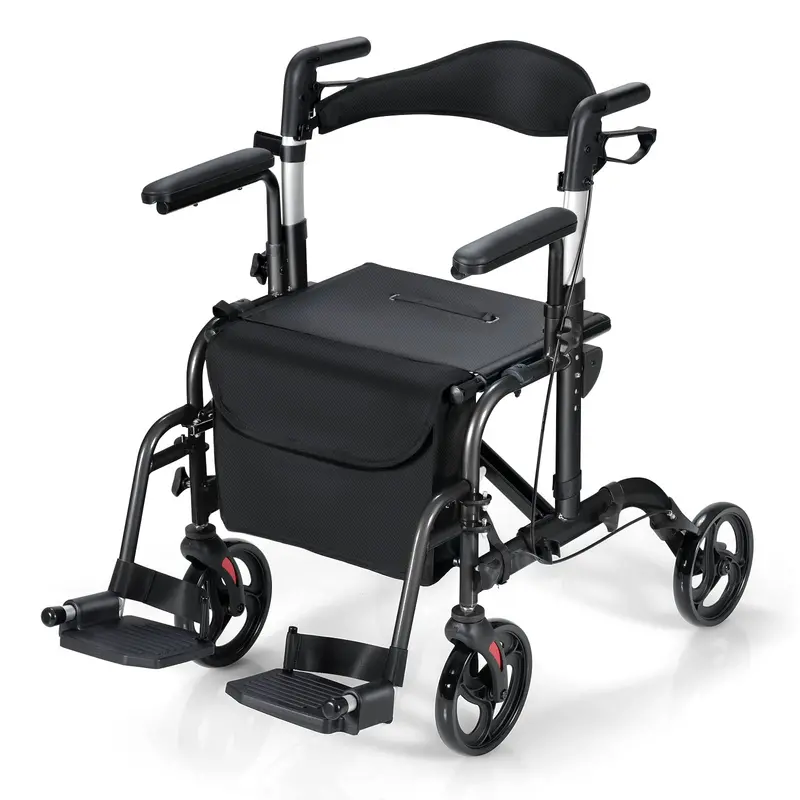 Folding 4-Wheel Rollator Walker with Seat – Compact, Lightweight Mobility Aid