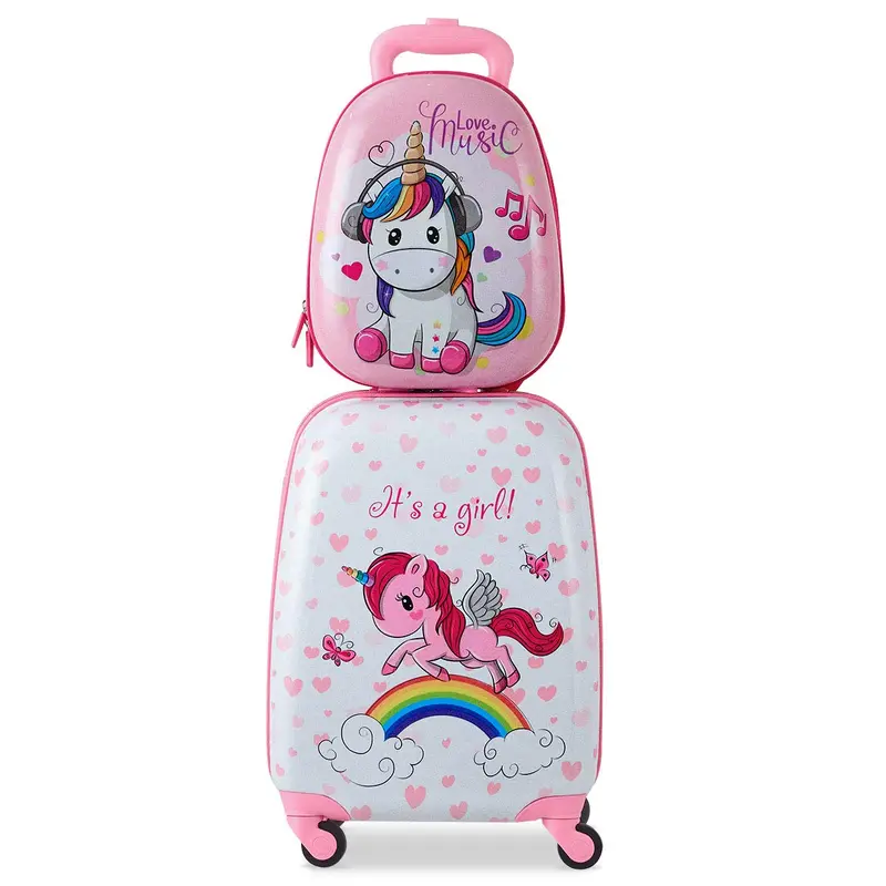 Kids’ Luggage Set – Two-Piece Lightweight Spinner Suitcase Combo (12″ + 16″) for Traveling Children