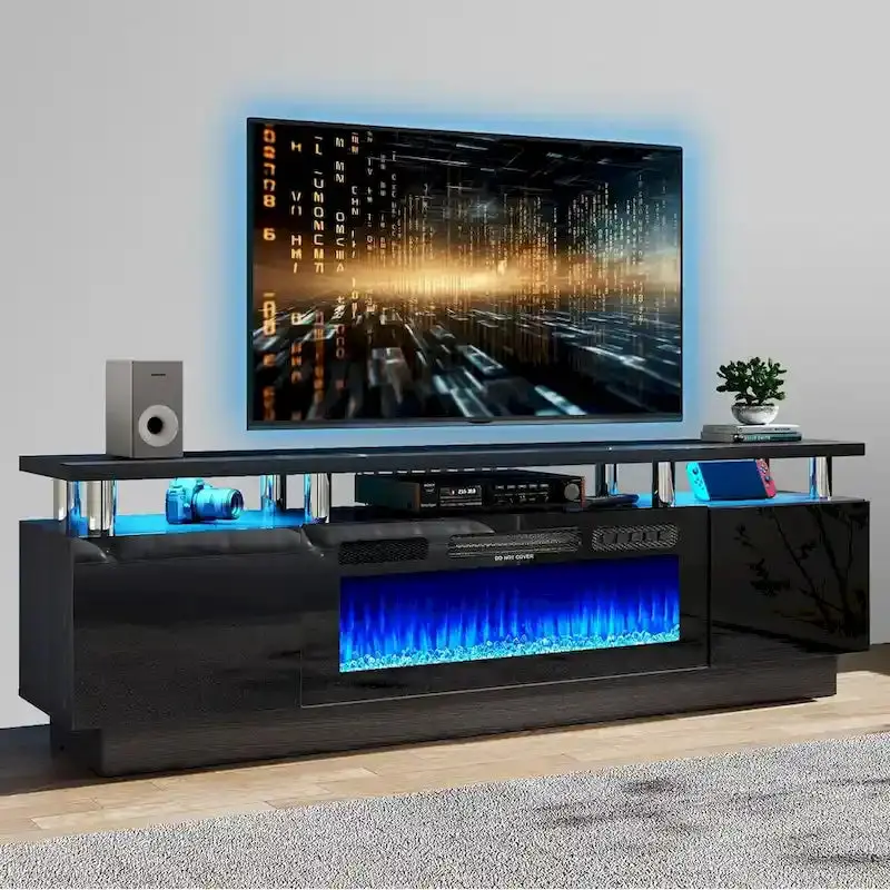 70-Inch TV Stand with Built-in Electric Fireplace – Media Console Featuring Adjustable Shelving & Flame Effect